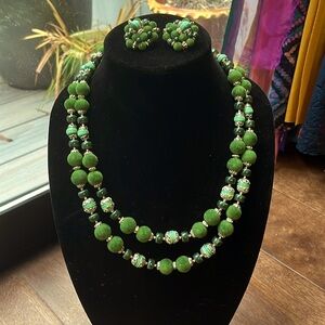 Unique, Japan, vintage double-strand beaded necklace with matching earrings